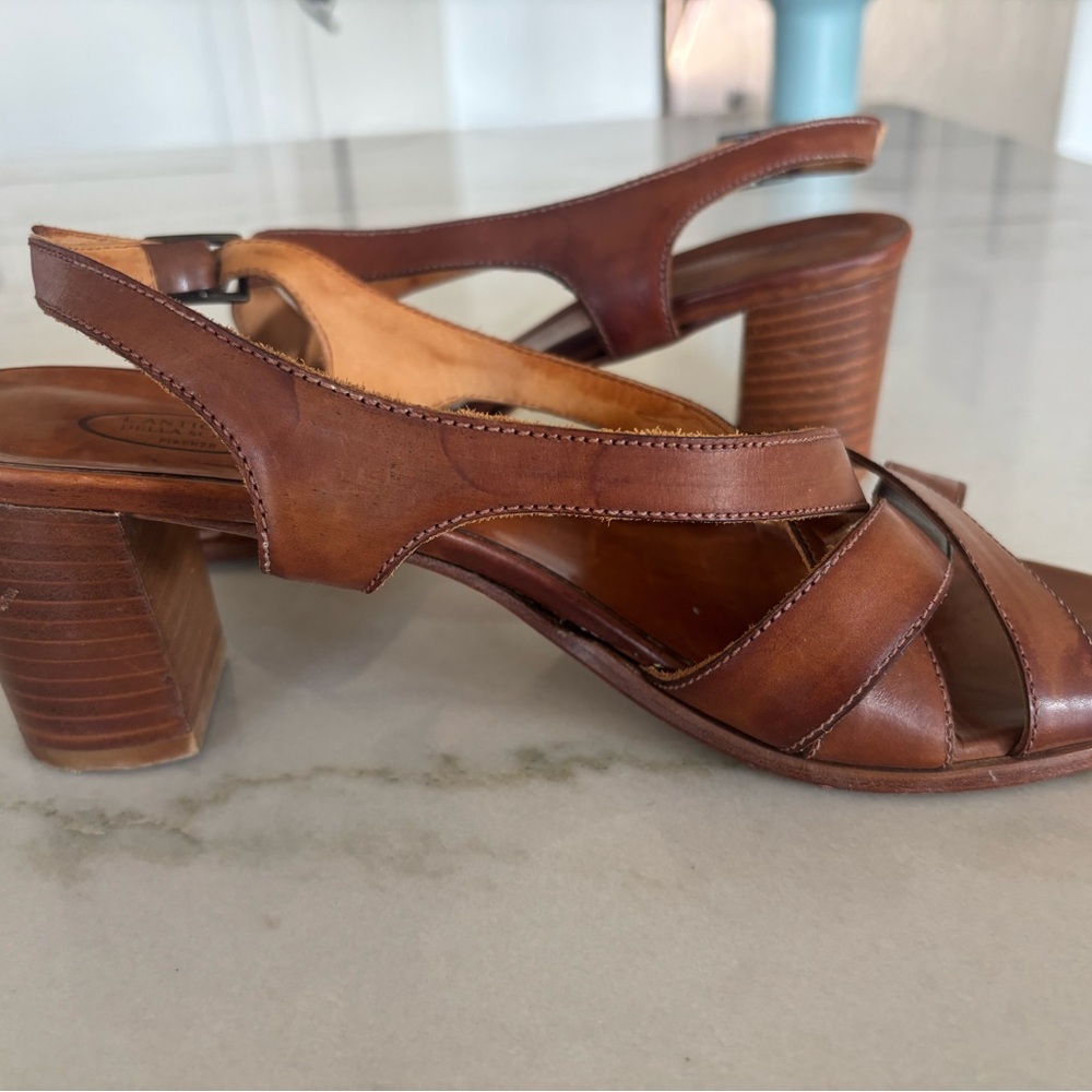 Italian Designer Leather Brown Slingback Kitten Heels Quiet Luxury Size 10